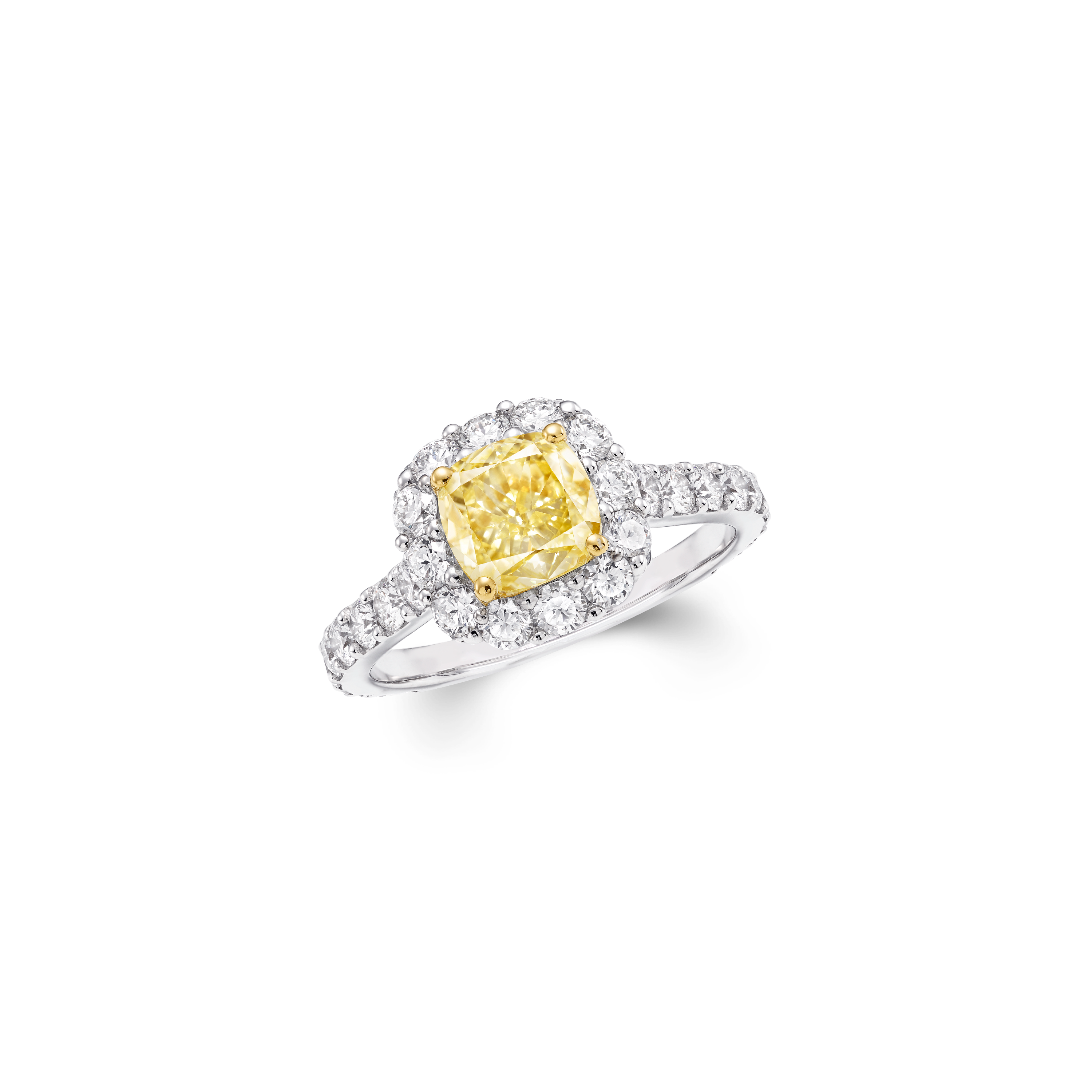 Icon Cushion Cut Yellow and White Diamond Engagement Ring